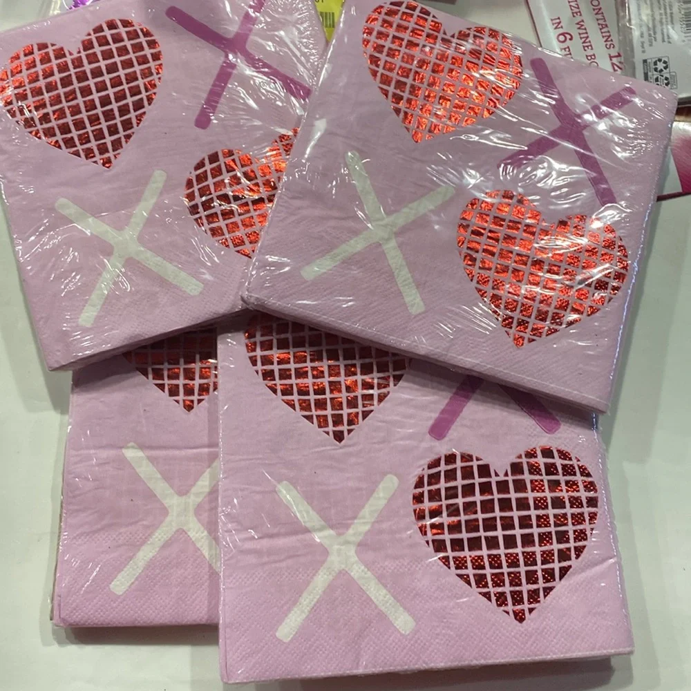 Galentines Valentine's Day Heart Party Set Pink and Red glasses napkins backdrop